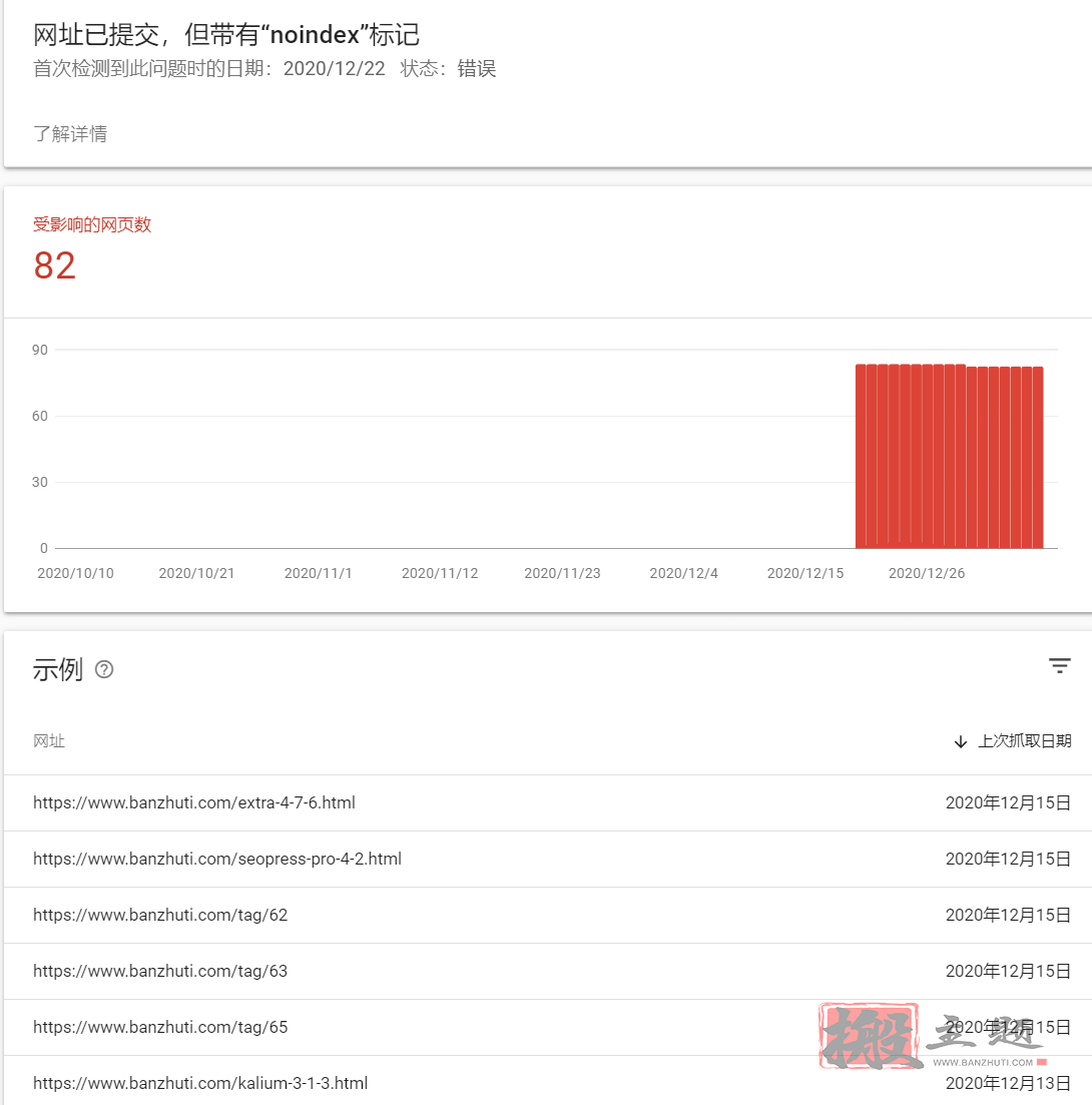 图片[3]-WordPress取消搜索引擎可见选项后谷歌仍然显示“网址已提交，但带有“noindex”标记”解决方案-搬主题