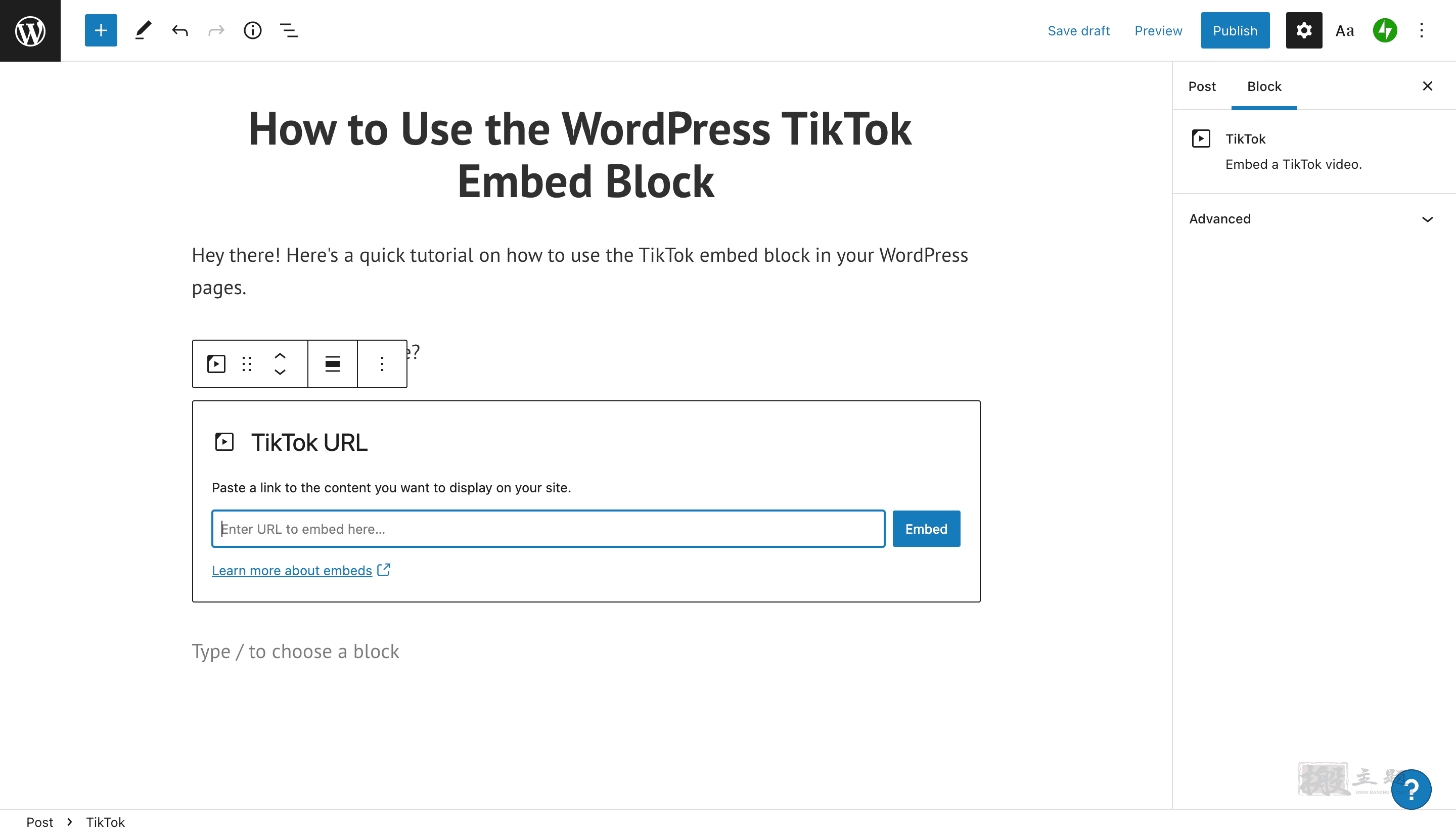 图片[6]-WordPress使用教程之使用WordPress TikTok嵌入区块-搬主题