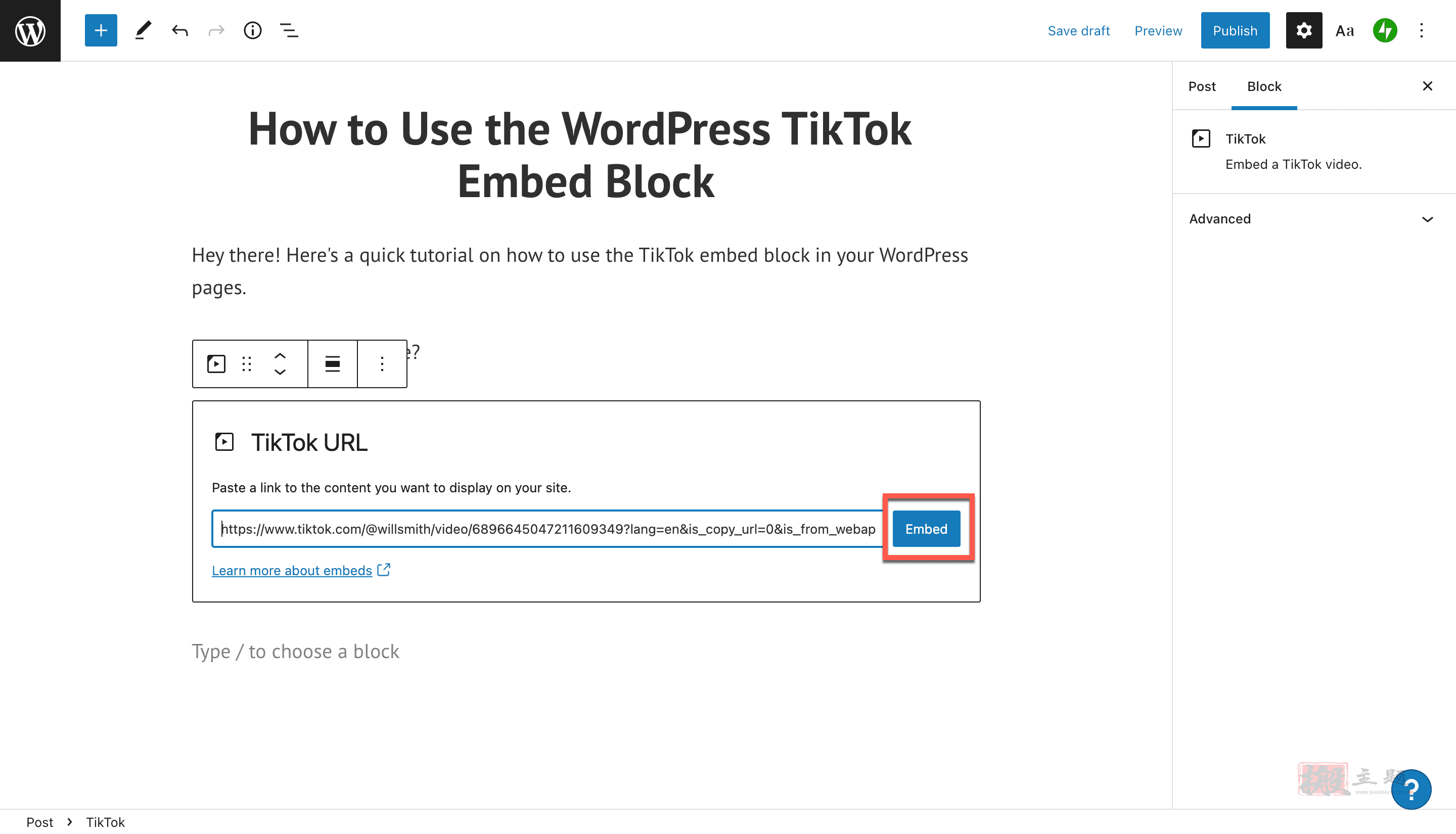 图片[8]-WordPress使用教程之使用WordPress TikTok嵌入区块-搬主题