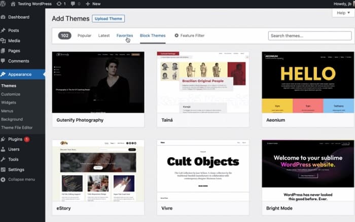 WordPress 6.1在主题安装屏幕上的菜单中添加一个区块主题的过滤器-搬主题