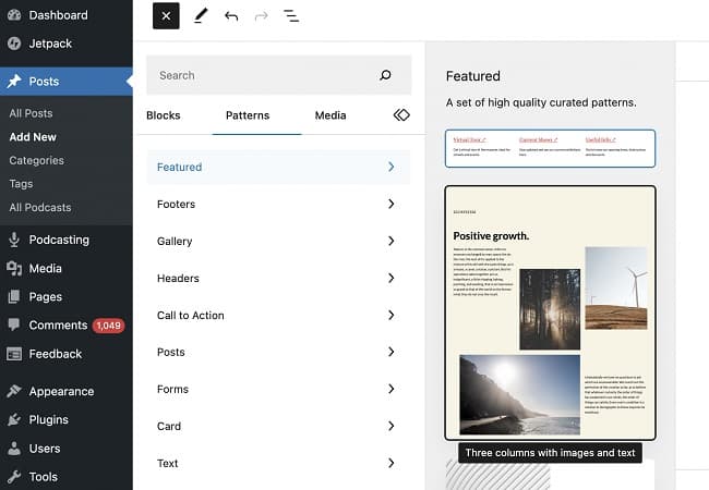 Gutenberg 14.8版大改网站编辑器界面 增加了样式区块-搬主题