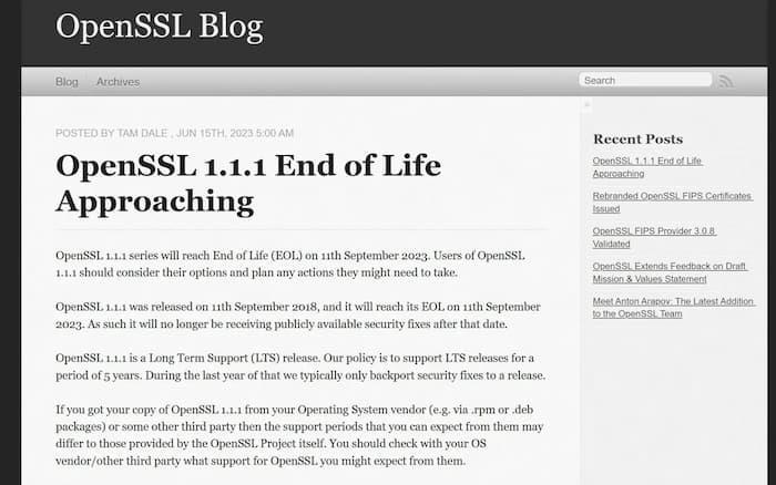 OpenSSL 1.1.1生命周期将在9月11日结束-搬主题