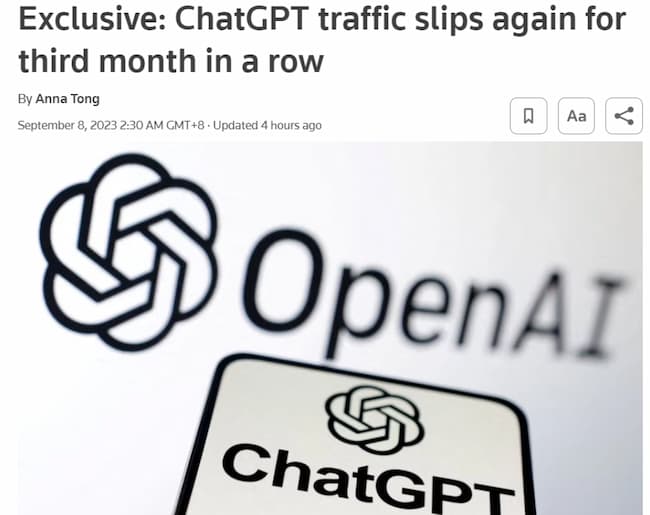 ChatGPT在8月网站访问量连续第三个月下滑 下降3.2%至14.3亿-搬主题