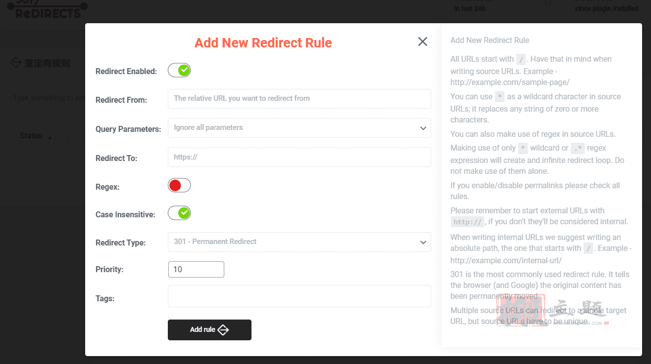 图片[6]-301 Redirects Pro汉化中文版|管理301重定向设置及404链接错误WordPress插件介绍-搬主题