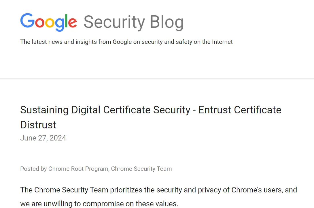 Chrome谷歌浏览器从11月起将不再信任Entrust证书-搬主题