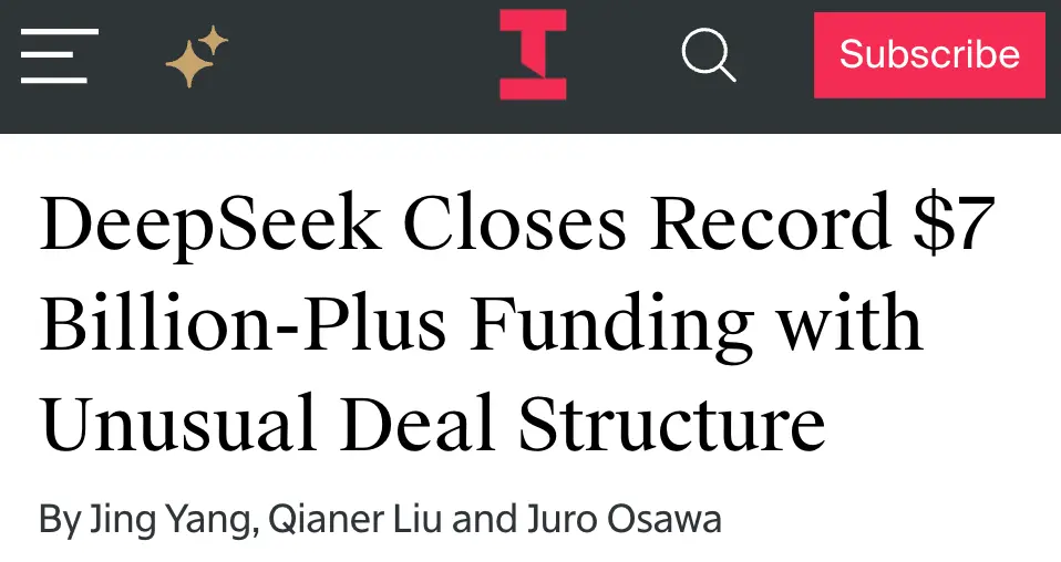 DeepSeek首轮融资超过74亿美元500 亿估值-搬主题